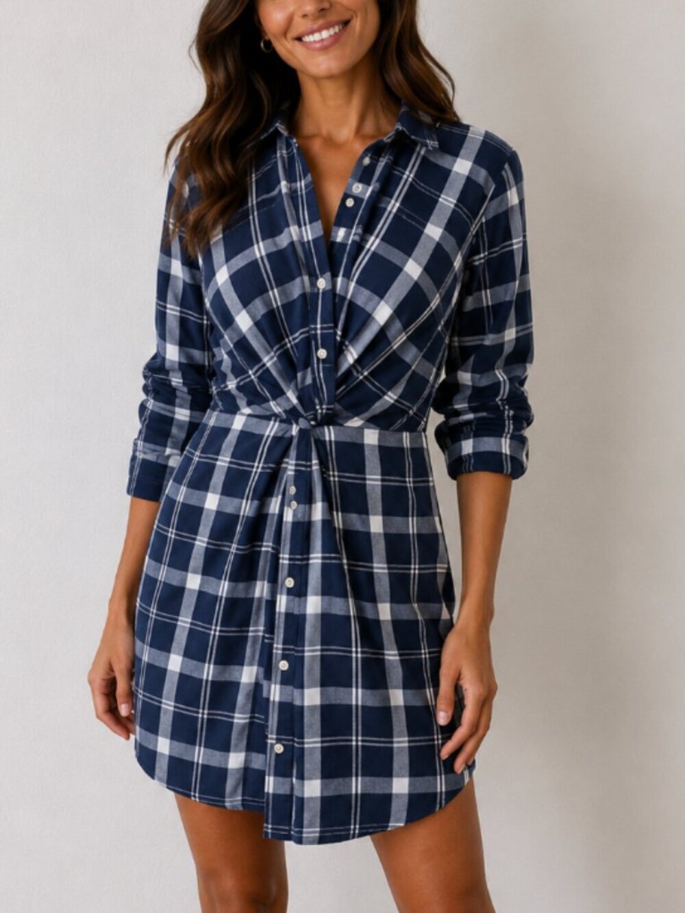 NWT Abercrombie Womens Knot Front Plaid Dress Size XS Blue